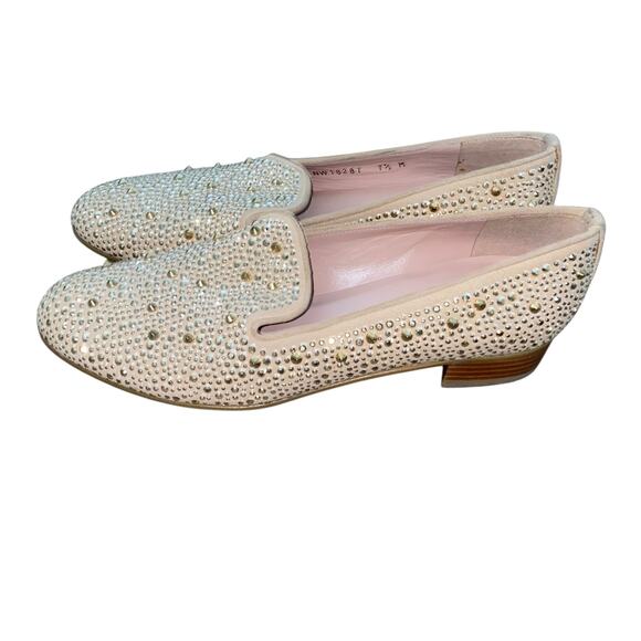 Stuart Weitzman Slipbeads Beige Blush Suede Gold Studded Loafer Flats size 7.5 - Picture 9 of 11